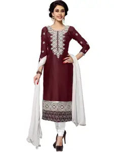 Blissta Brown & White Embroidered Unstitched Dress Material