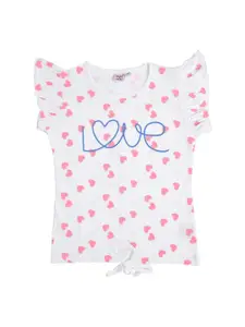 POMY & JINNY Girls White & Pink Printed Pure Cotton Top