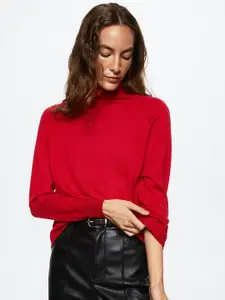 MANGO Women Red Sustainable Turtle Neck Knitted Pullover