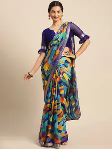 Satrani Multicolor Abstract Print Zari Woven Design Border Saree