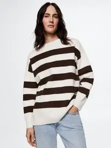 MANGO Women Brown & White Striped Pullover
