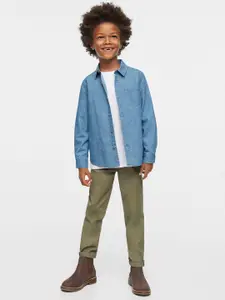 Mango Kids Boys Olive Green Solid Mid-Rise Chinos