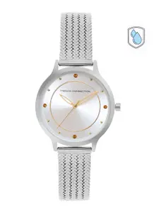 French Connection Women Silver-Toned Embellished Dial & Silver Toned Stainless Steel Bracelet Style Straps Watch