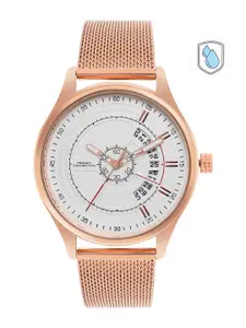 French Connection Men White Dial & Rose Gold Toned Bracelet Strap Watch FCN00026F