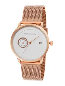 French Connection Men Picasa White Dial & Rose Gold Toned Stainless Steel Analogue Watch
