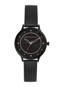 French Connection Women Black Embellished Dial & Black Textured Analogue Watch FCP30B