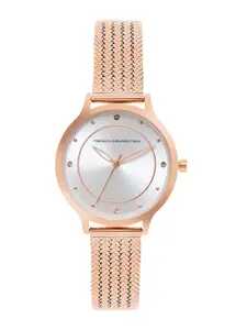 French Connection Women Silver-Toned Dial & Rose Gold Toned Stainless Steel Bracelet Watch