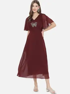Slenor Women Embellished Georgette Midi Dress