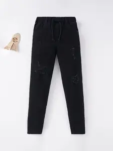Ed-a-Mamma Boys Black Solid Pure Cotton Denim Joggers