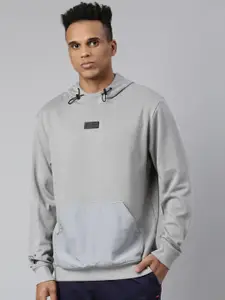 FILA Men Grey Solid Hooded Sweatshirt
