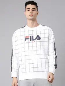 FILA Men White Checked Sweatshirt