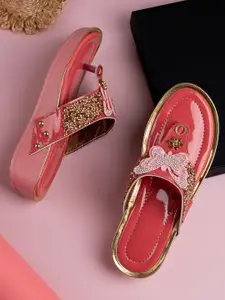 Trendigo Peach-Coloured Embellished Flatform Heel