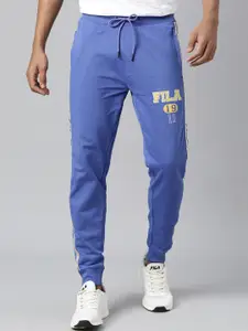 FILA Men Blue Solid Contrast Panel Drawstring Track Pants