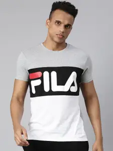 FILA Men Grey & White Typography Printed Organic Cotton T-shirt