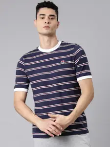 FILA Men Navy Blue & White Striped Organic Cotton T-shirt