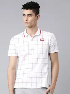 FILA Men White & Red Checked Polo Collar Organic Cotton T-shirt
