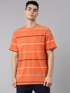 FILA Men Orange Striped Organic Cotton T-shirt