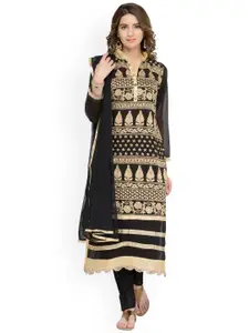 Chhabra 555 Black & Gold-Toned Cotton Blend Unstitched Dress Material