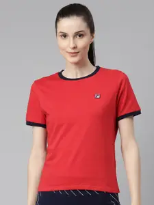 FILA Women Red Organic Cotton Applique T-shirt
