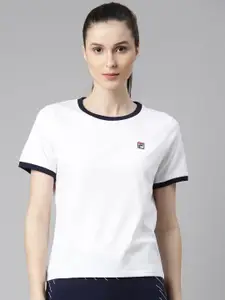 FILA Women White Organic Cotton Applique T-shirt