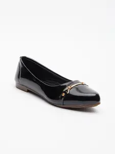 Tokyo Talkies Women Black Solid Synthetic Ballerinas with Bows Flats