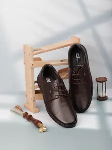ID Men Brown Solid Leather Formal Oxford Shoes