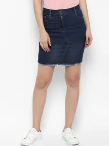 StyleStone Women Navy Blue Solid Denim Skirt