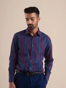 Andamen Men Blue & Purple Striped Cotton Casual Shirt