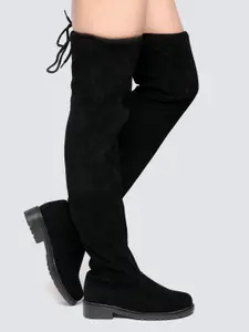 Street Style Store Women Black Solid Casual Over The Knee Boots