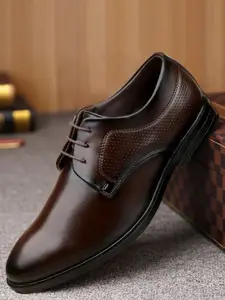 bacca bucci Men Maroon Red Solid Formal Leather Derbys Shoes