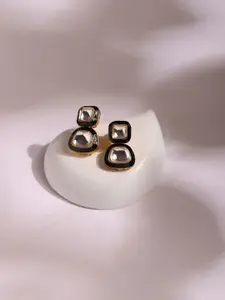 RITU SINGH Green & White Gold-Plated Contemporary Drop Earrings