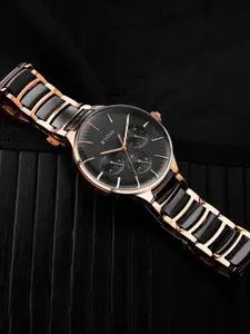 Titan Men Black Embellished Dial & Black Stainless Steel Bracelet Style Straps Analogue Watch