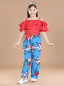 StyleStone Girls Ruffle Top with Floral Trousers