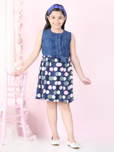 StyleStone Polka Denim Fit & Flare Dress