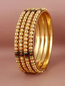 LUCKY JEWELLERY Set Of 4 18K Gold-Plated Traditional Bangles