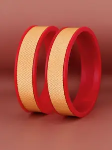 LUCKY JEWELLERY Maroon & Gold-Toned Sankha & Bengali Pola Traditional Bangles