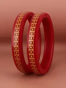 LUCKY JEWELLERY Maroon & Gold-Toned Sankha & Bengali Pola Traditional Bangles