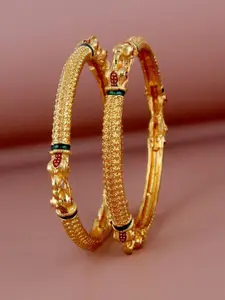 LUCKY JEWELLERY 18K Gold-Plated Red & Green Traditional Bangles