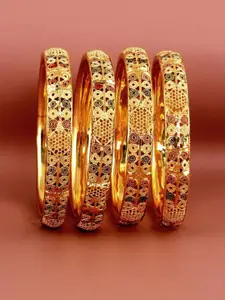 LUCKY JEWELLERY Set Of 4 18K Gold-Plated Bangles