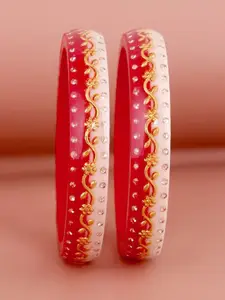 LUCKY JEWELLERY Red & Gold-Toned Sankha & Bengali Pola Traditional Bangles