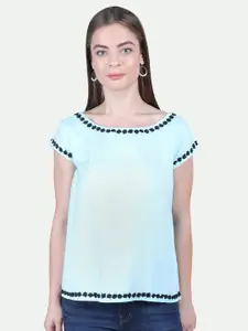 PATRORNA Blue Extended Sleeves Cotton Blend Top