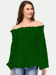PATRORNA Women Green Off-Shoulder Peplum Top