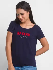 SPYKAR Women Blue Typography Printed T-shirt
