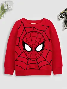 YK Marvel Teen Boys Red Glitter Spiderman Printed Sweatshirt