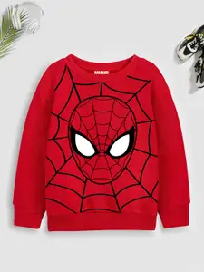 YK Marvel Teen Boys Red Glitter Spiderman Printed Sweatshirt