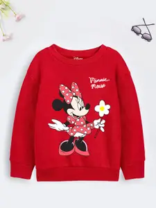 YK Disney Girls Red Disney Minnie Mouse Printed Cotton Pullover Sweatshirt