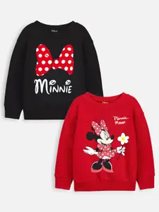 YK Disney Girls Pack Of 2 Black & Red Printed Cotton Pullover Sweatshirt