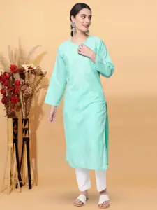 PARAMOUNT CHIKAN Women Sea Green & White Embroidered Cotton Chikankari Kurta