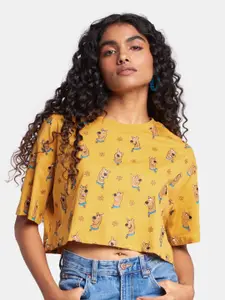 The Souled Store Women Yellow Scooby Doo Print Oversized Crop Top