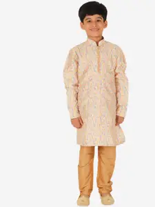 Pro-Ethic STYLE DEVELOPER Boys Floral Printed Pure Silk Kurta with Pyjamas